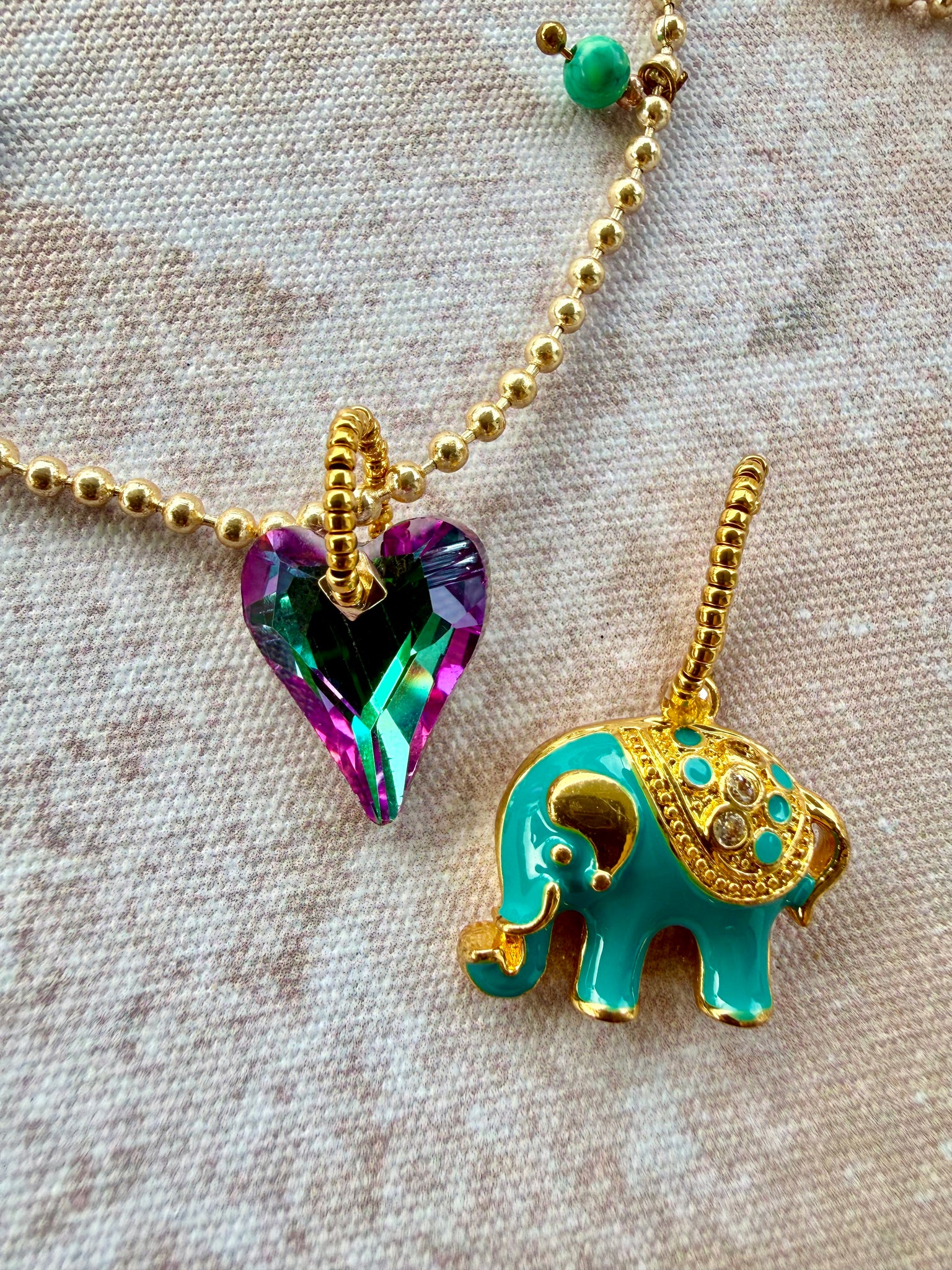 Gold Chain Crystal Heart Elephant Necklace
