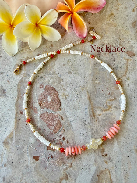 Boho Coral Shell Cross Necklace