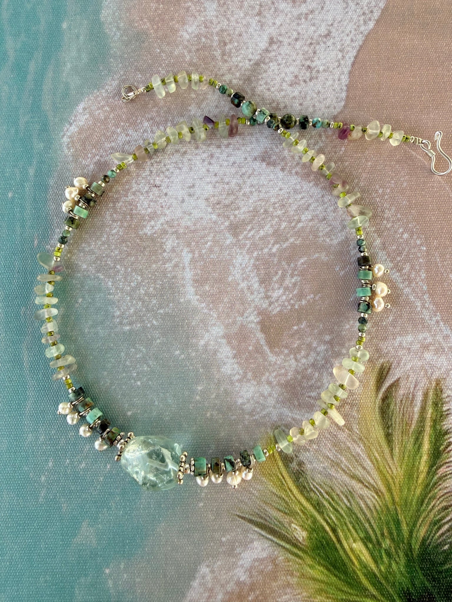 Turquoise Stone Beaded Pearl Necklace