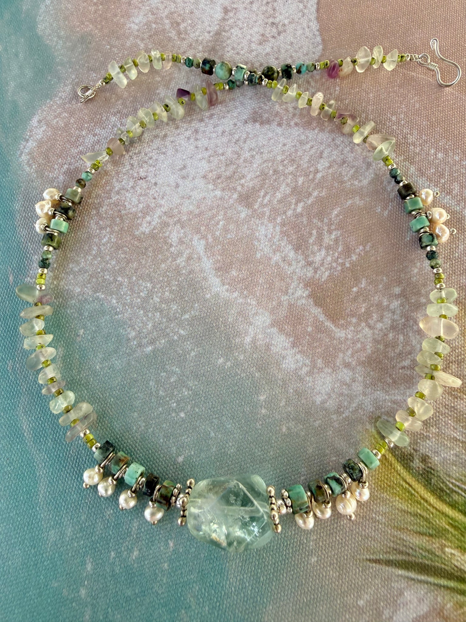 Turquoise Stone Beaded Pearl Necklace