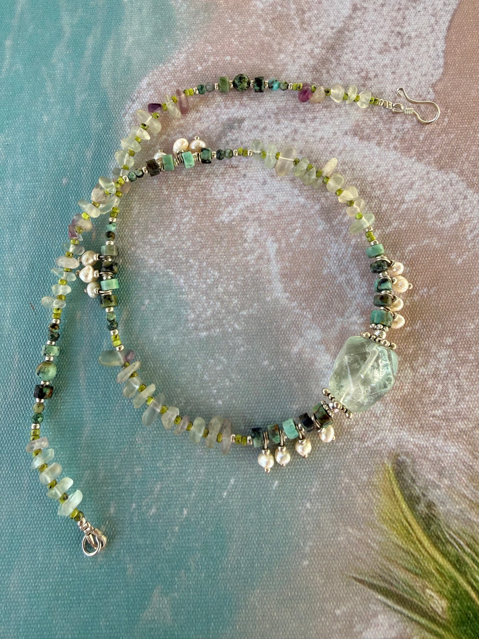 Turquoise Stone Beaded Pearl Necklace