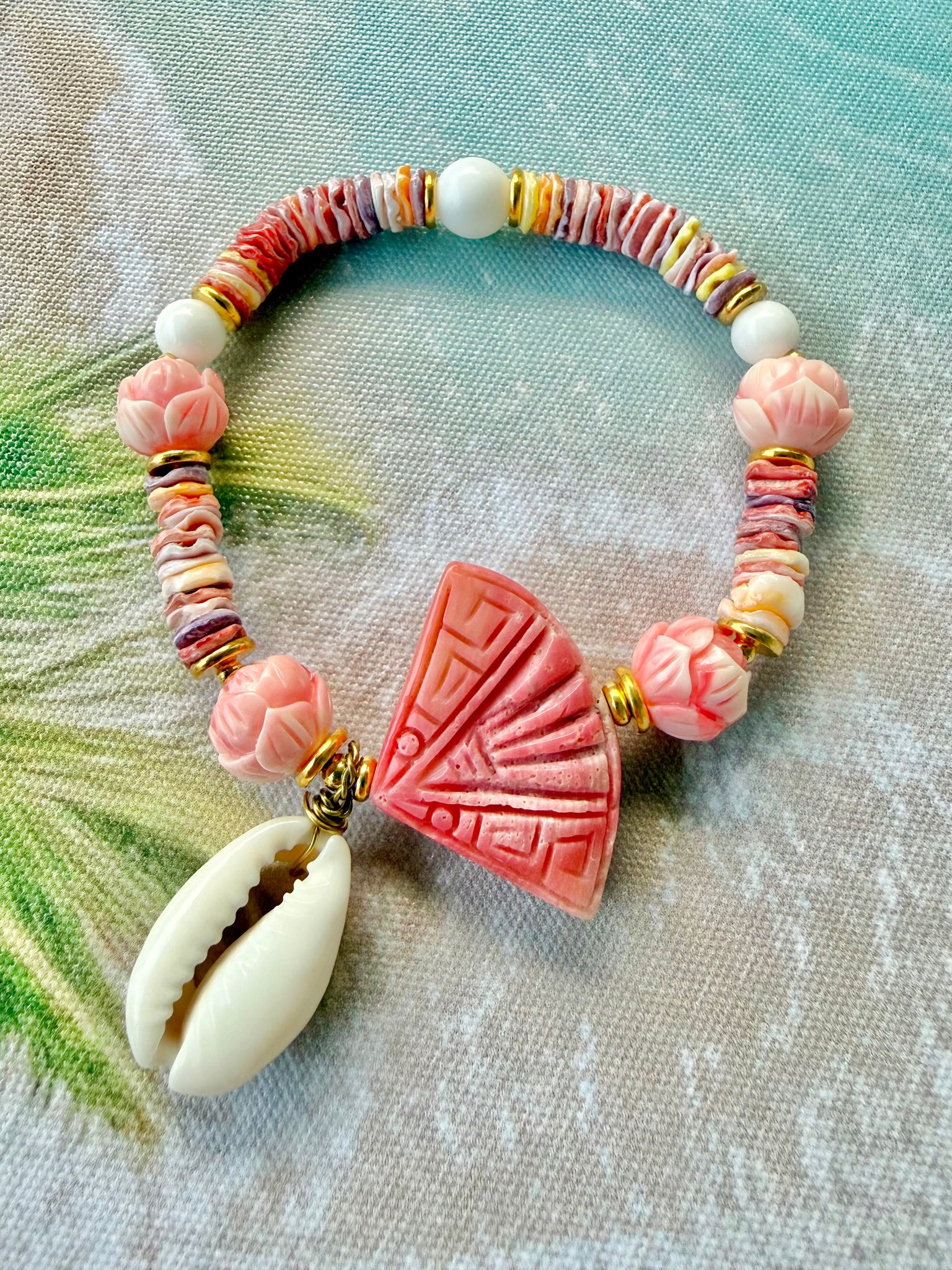 Sun-kissed Coral Shell & Cowrie Shell Bracelet