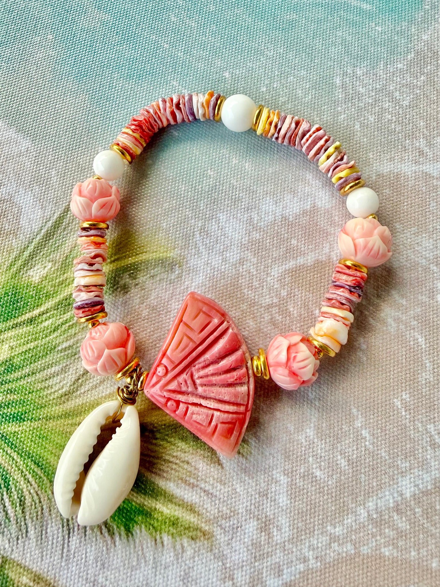 Sun-kissed Coral Shell & Cowrie Shell Bracelet