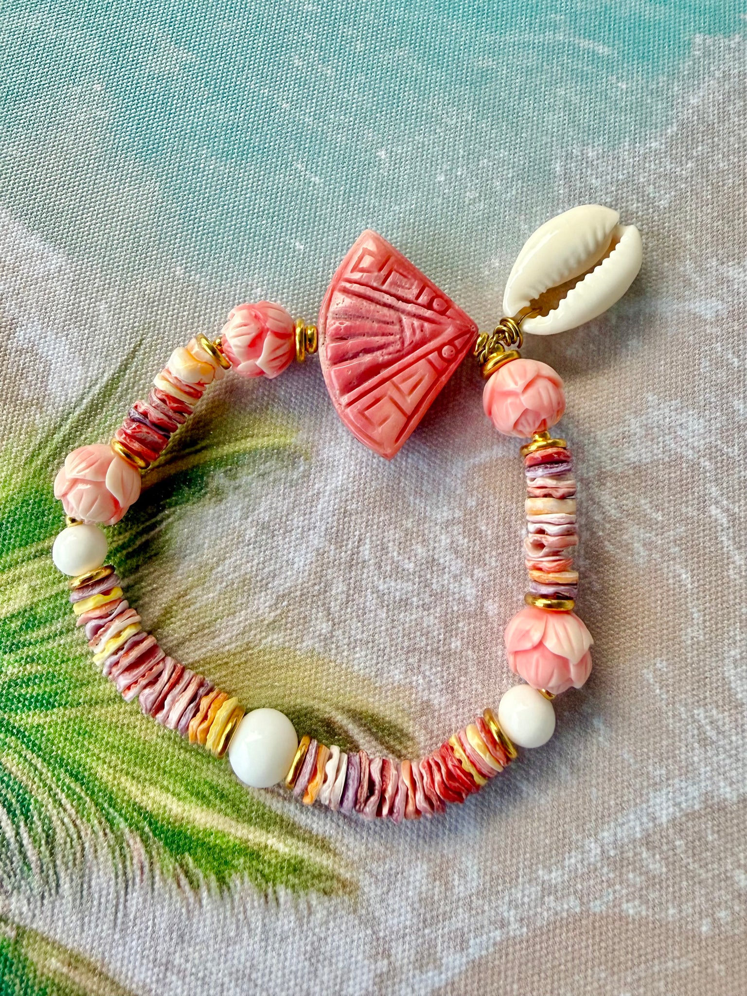 Sun-kissed Coral Shell & Cowrie Shell Bracelet