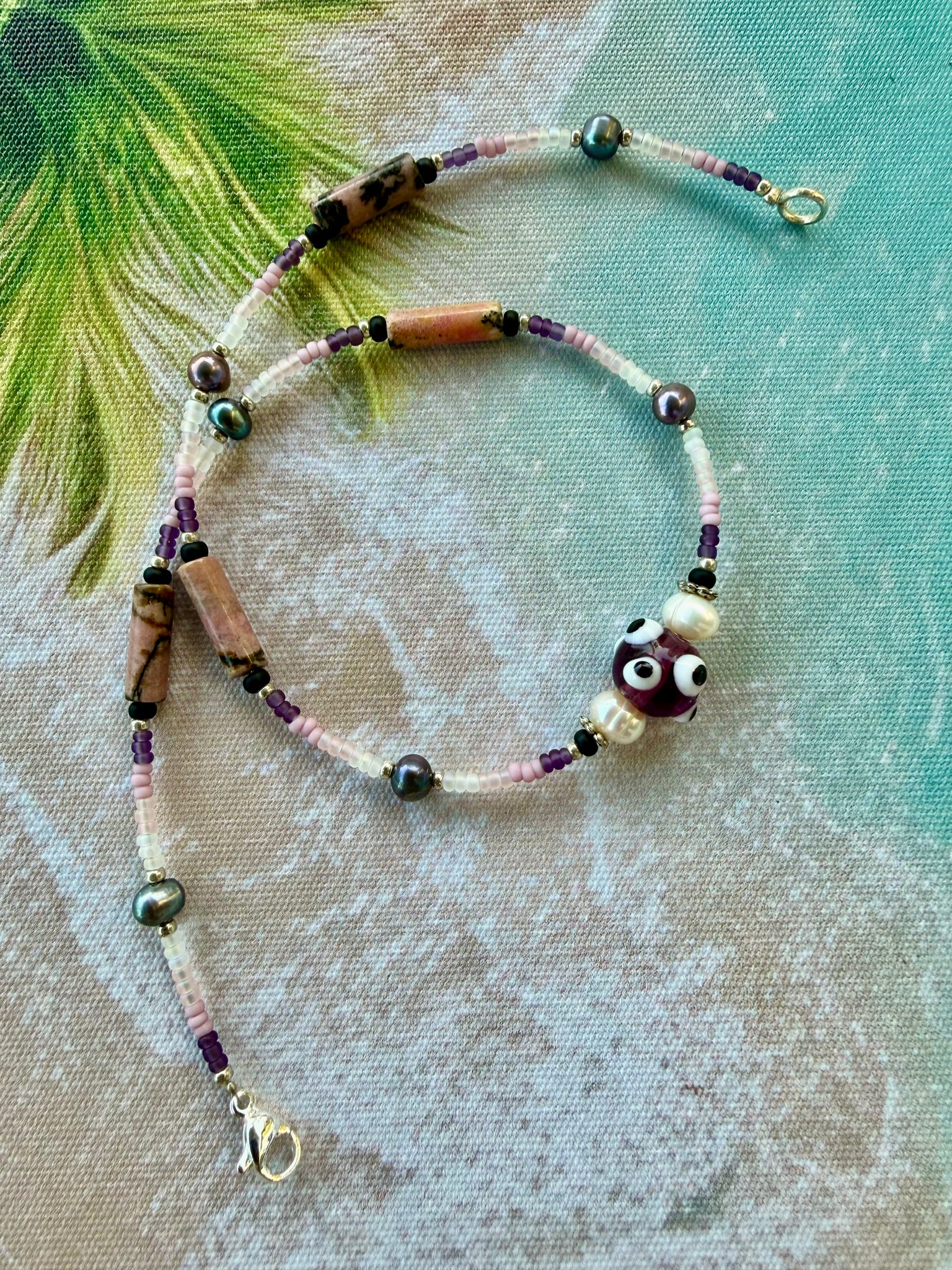 Purple  Evil Eye Seed Bead Necklace