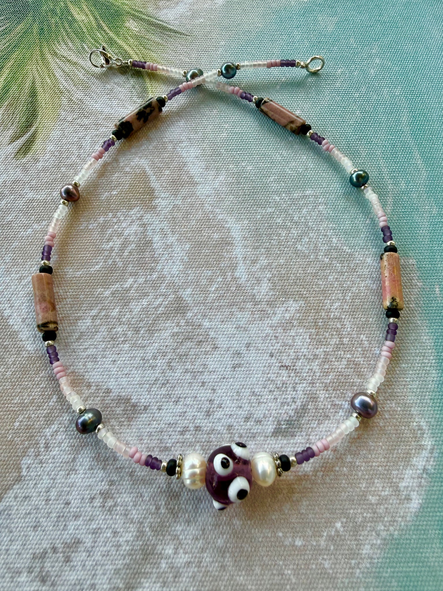 Purple  Evil Eye Seed Bead Necklace
