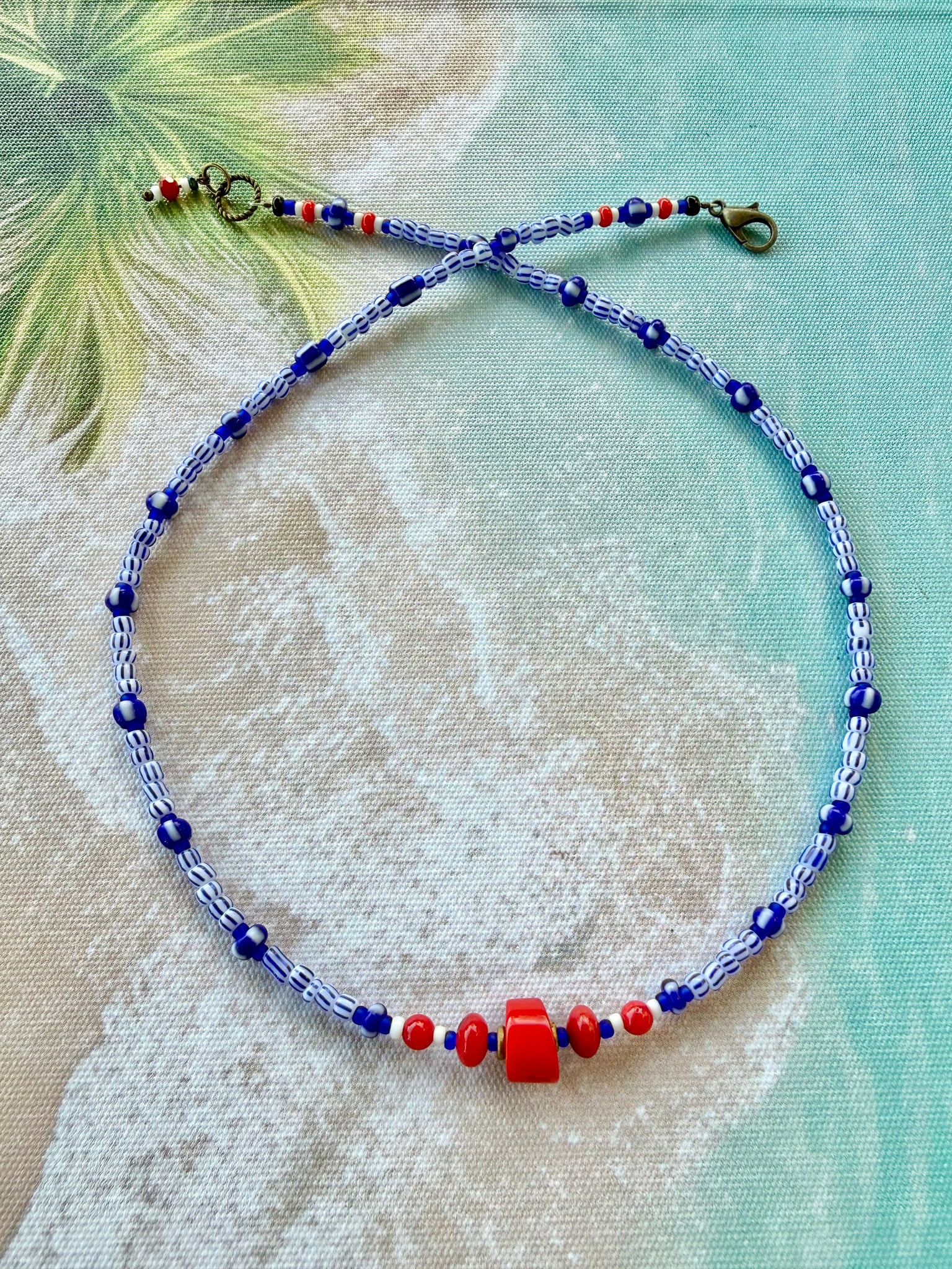 Coral Coast Blue Boho Seed Bead Necklace