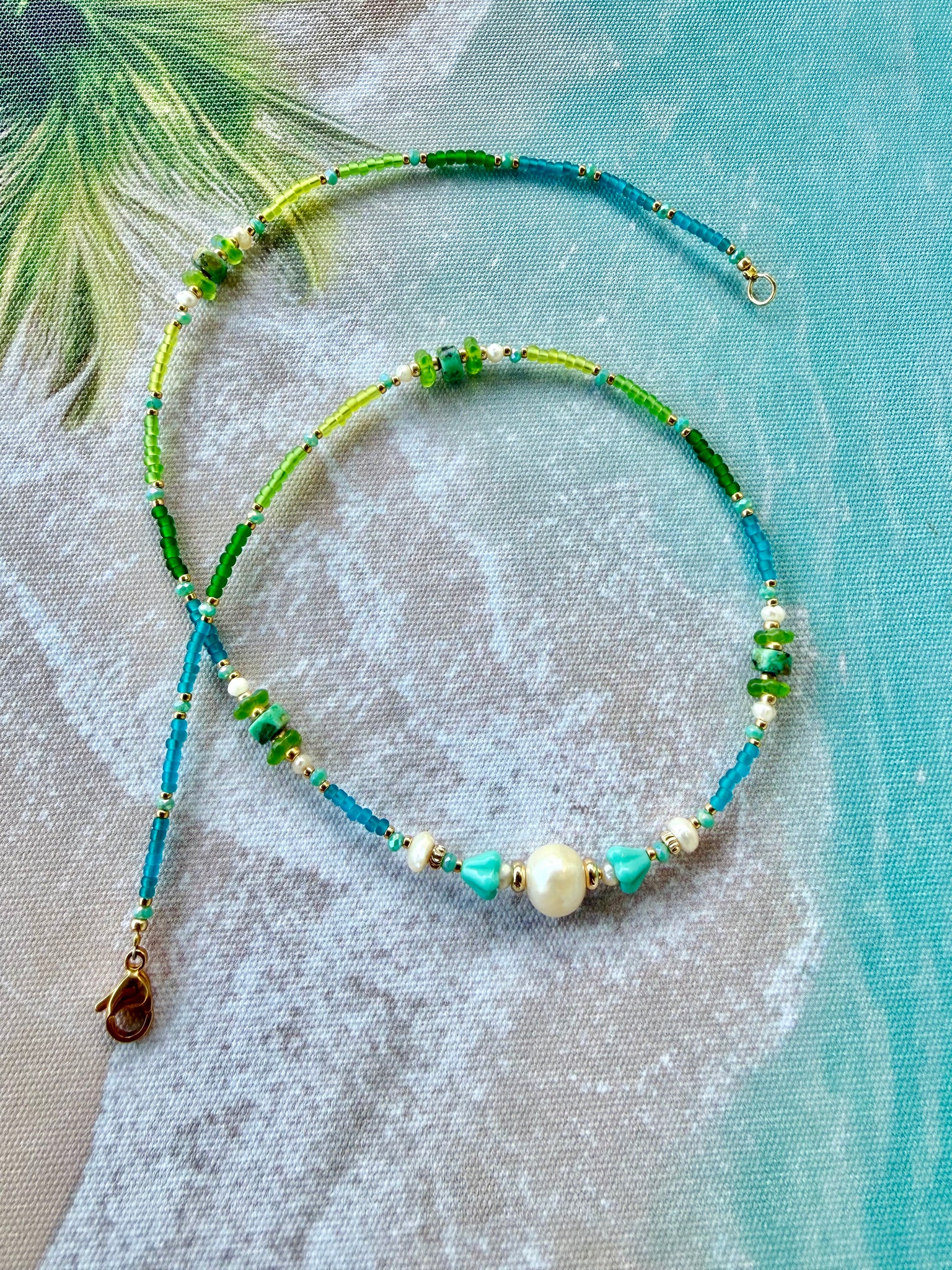 Seed Bead Pearl Flower Necklace