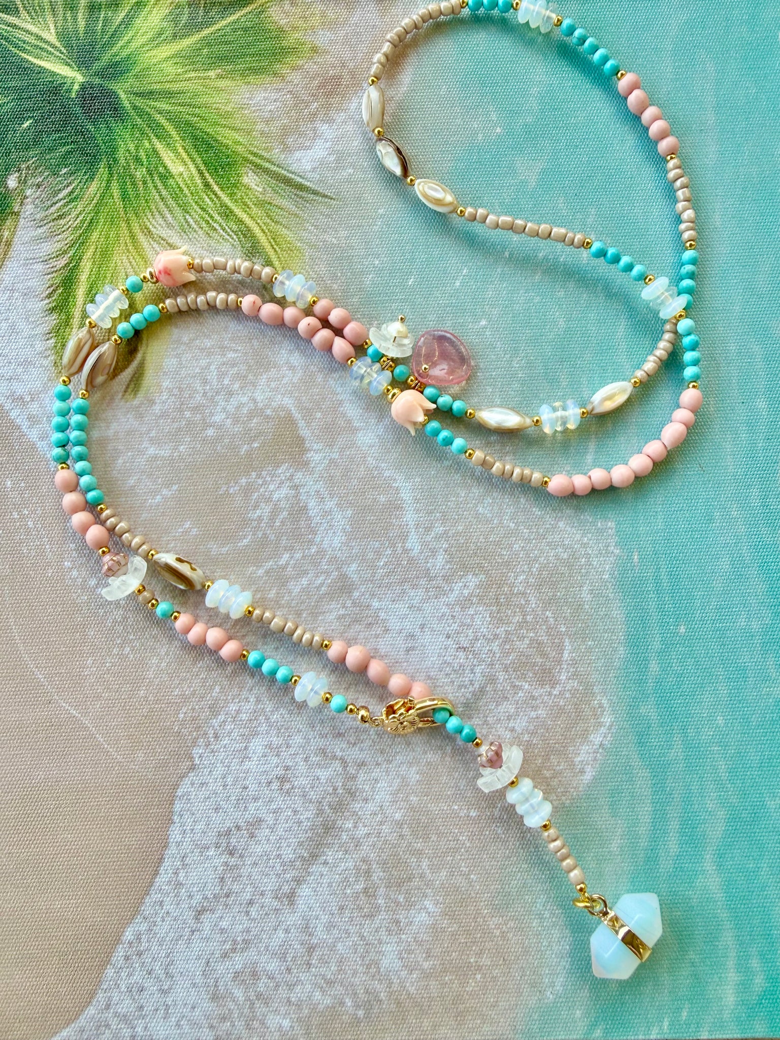 Coral Shell Turquoise Beaded Necklace