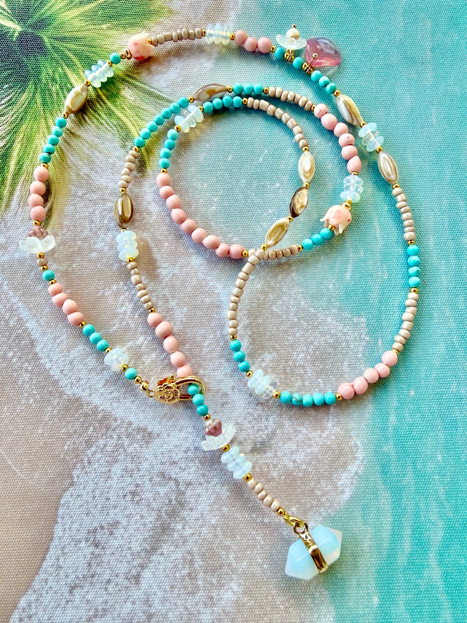 Coral Shell Turquoise Beaded Necklace