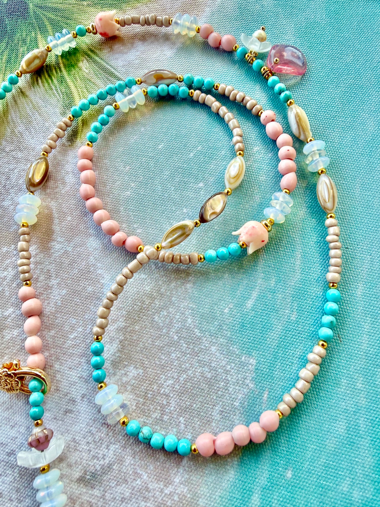 Coral Shell Turquoise Beaded Necklace