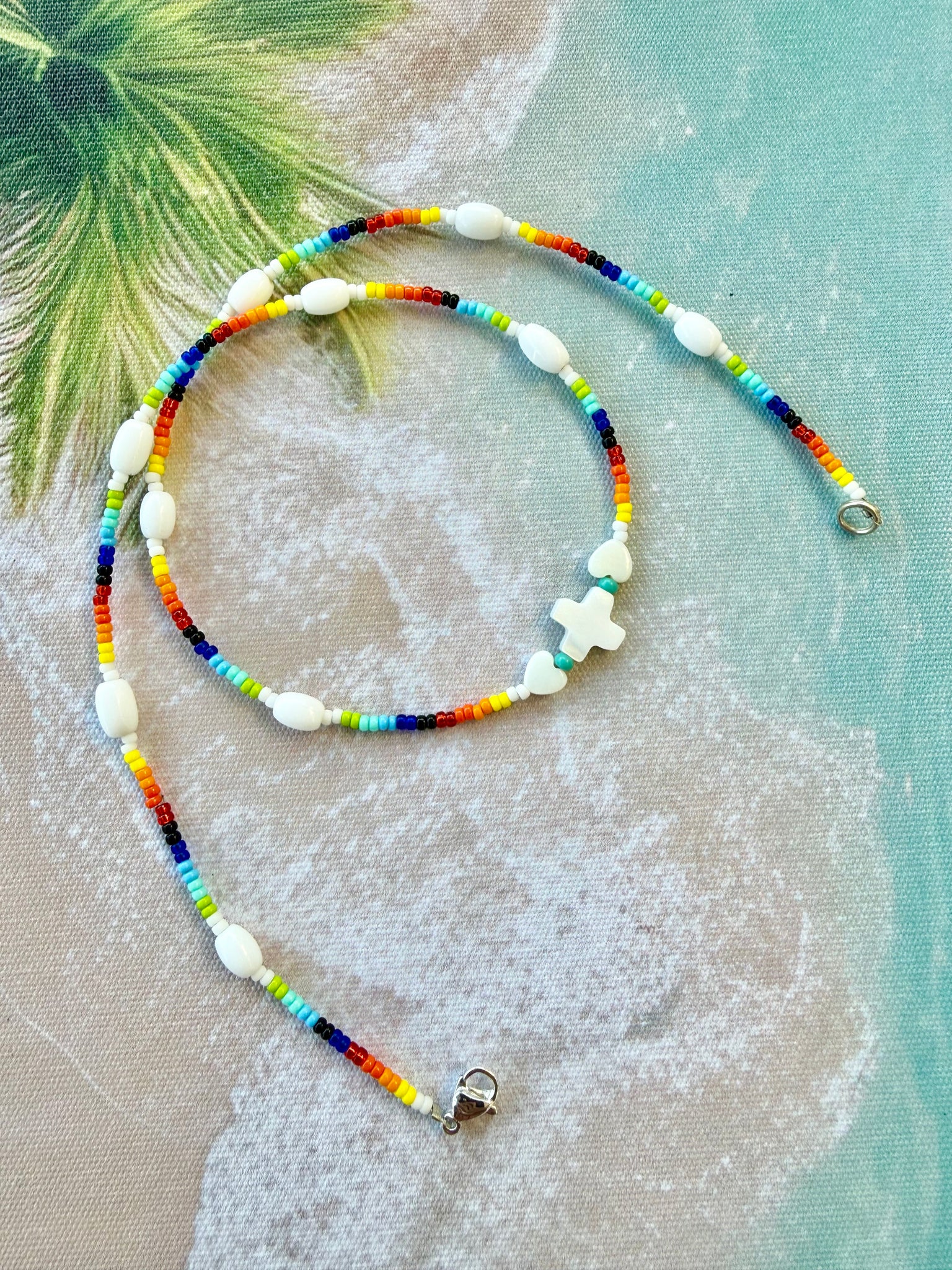 Seed Bead Shell Cross Necklace