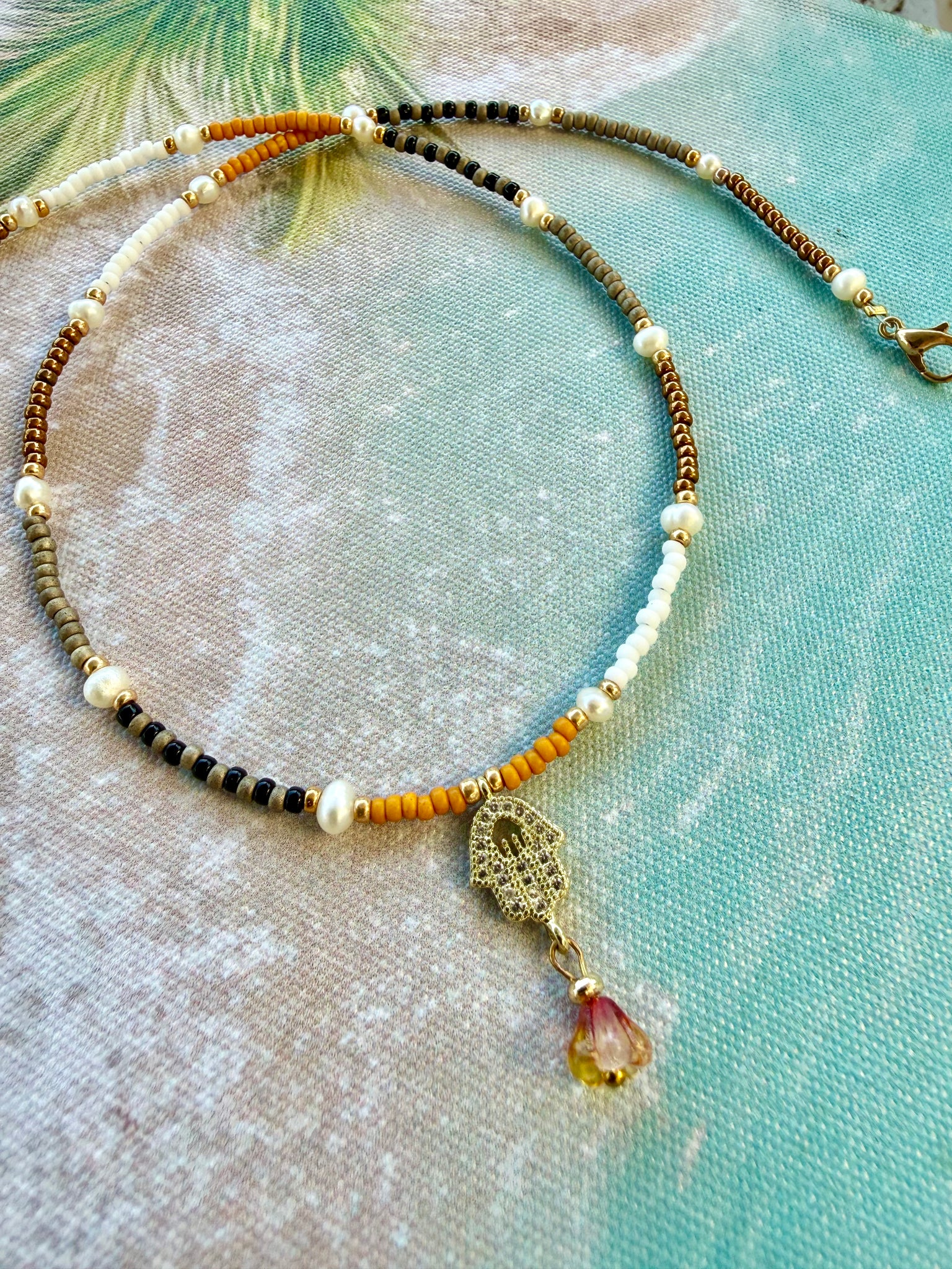 Seed Bead Hasma Hand Necklace