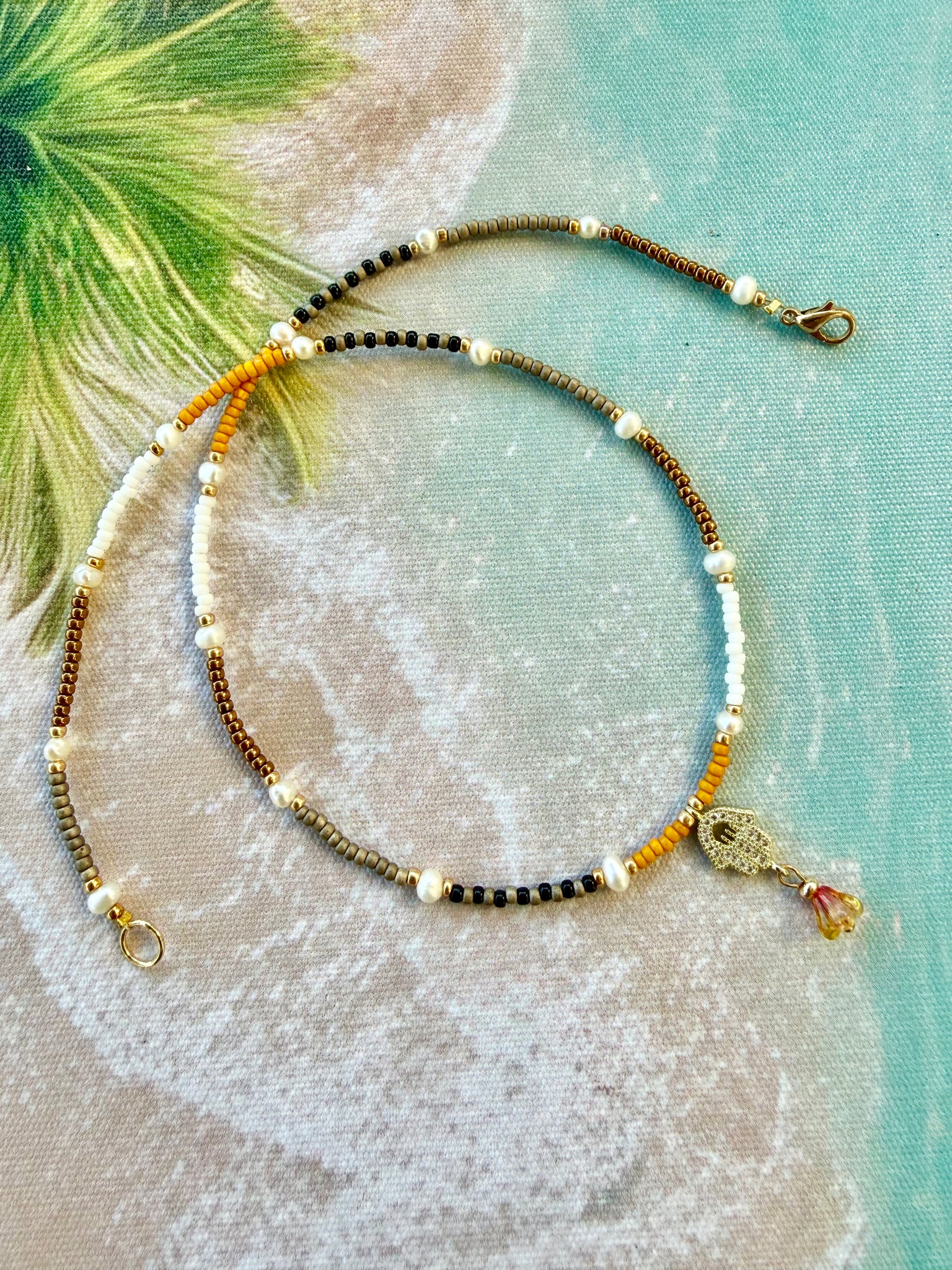 Seed Bead Hasma Hand Necklace