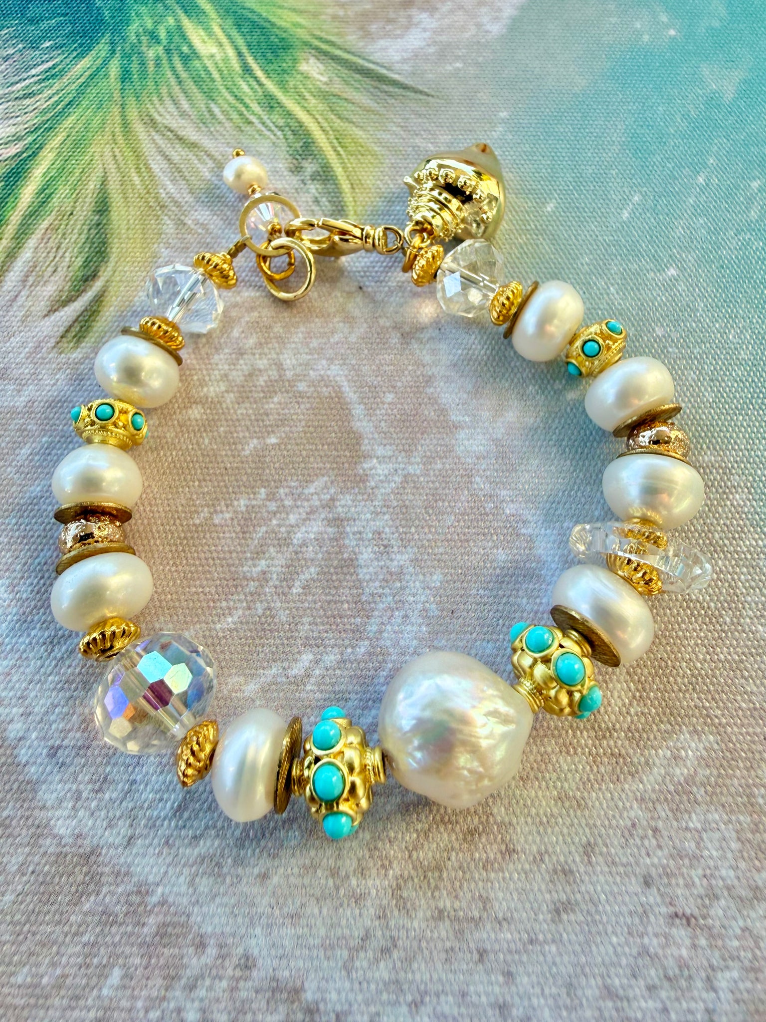 Pearl Crystal Gold Bracelet