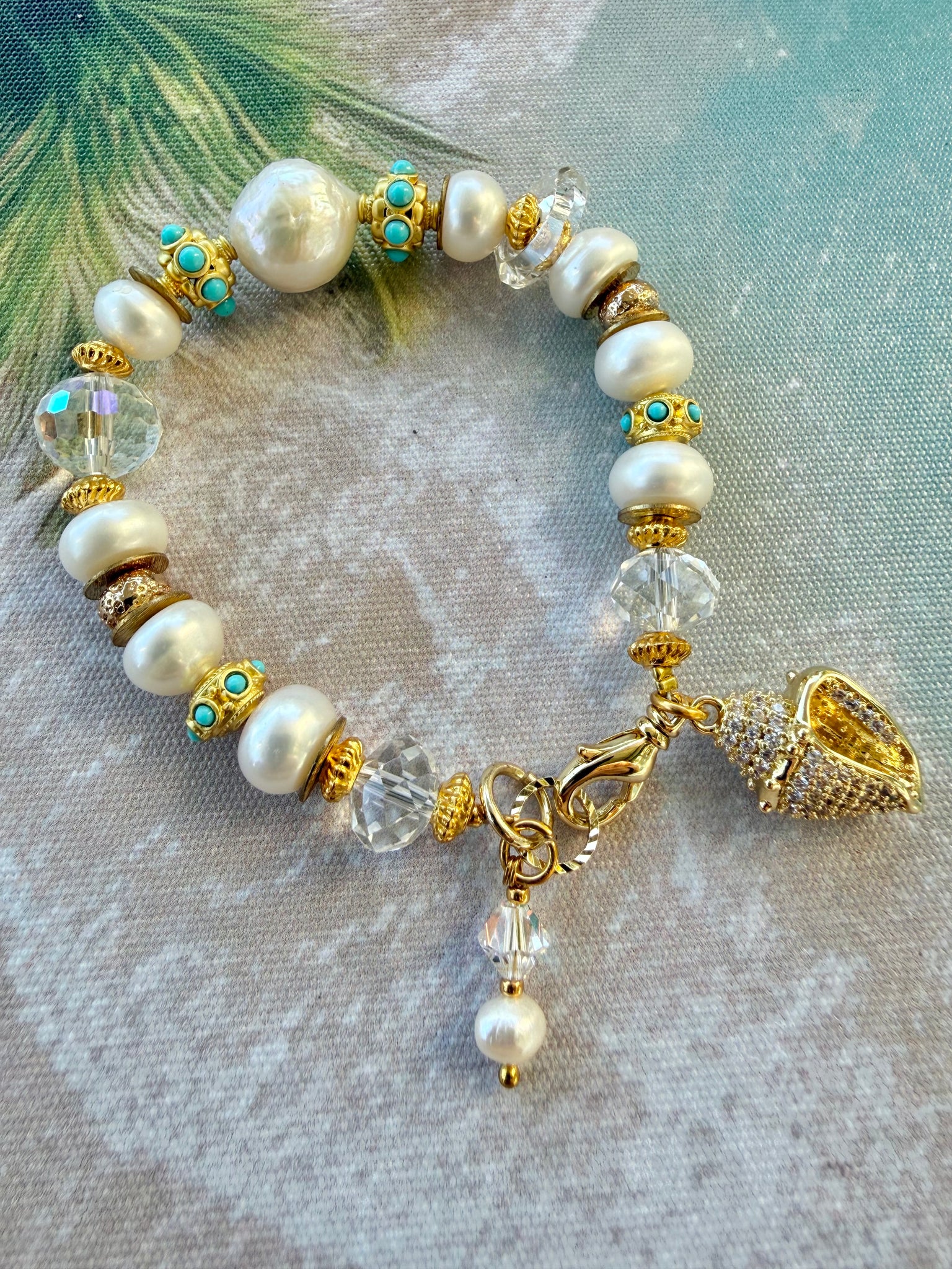 Pearl Crystal Gold Bracelet