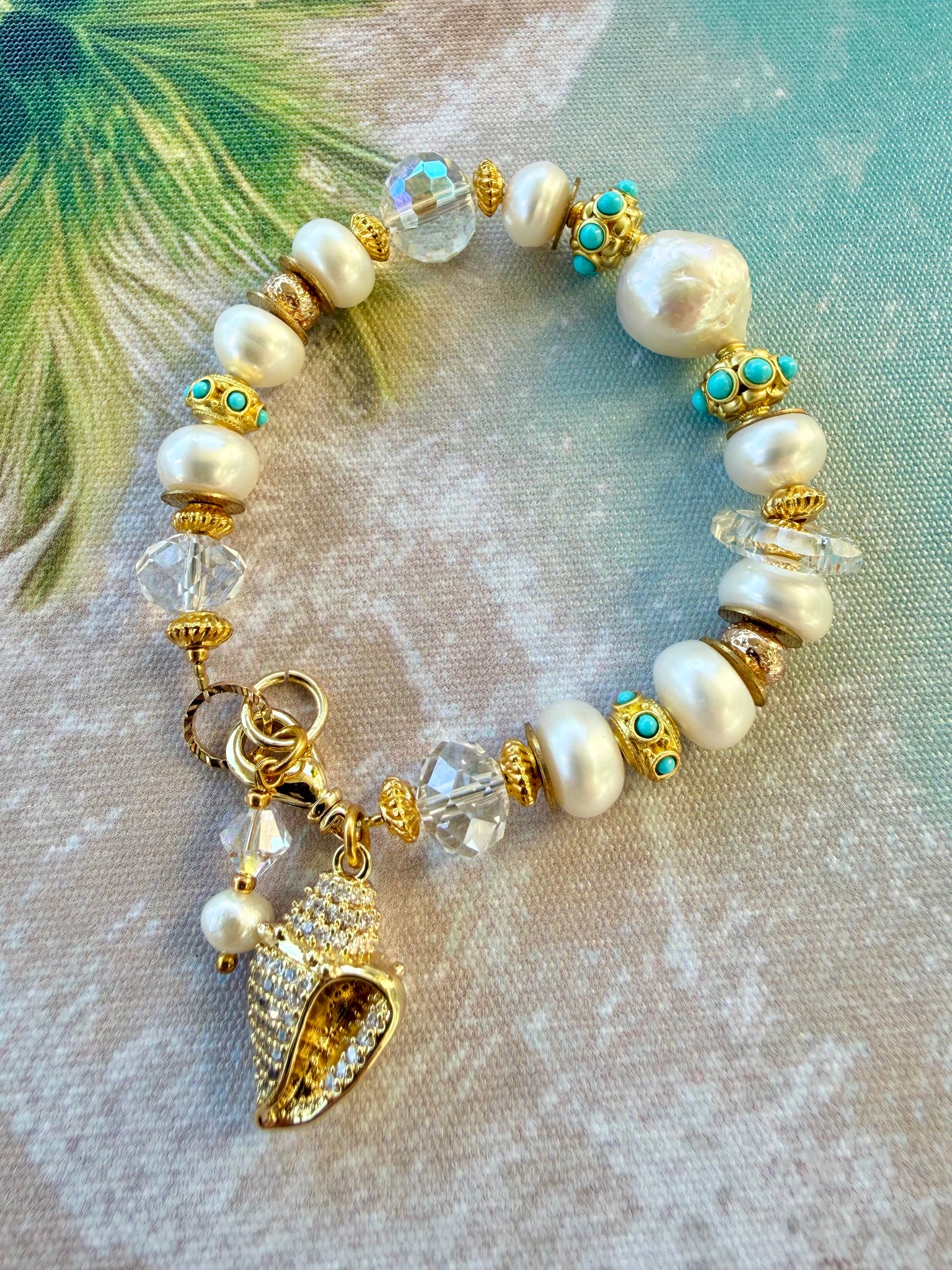 Pearl Crystal Gold Bracelet