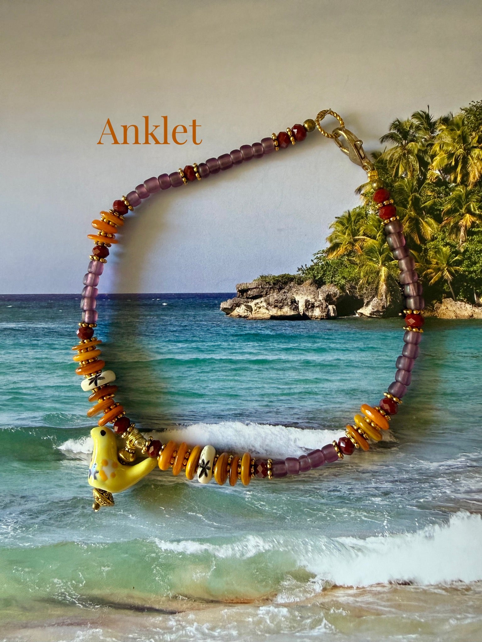 Boho Bird Charm Shell Beaded Anklet