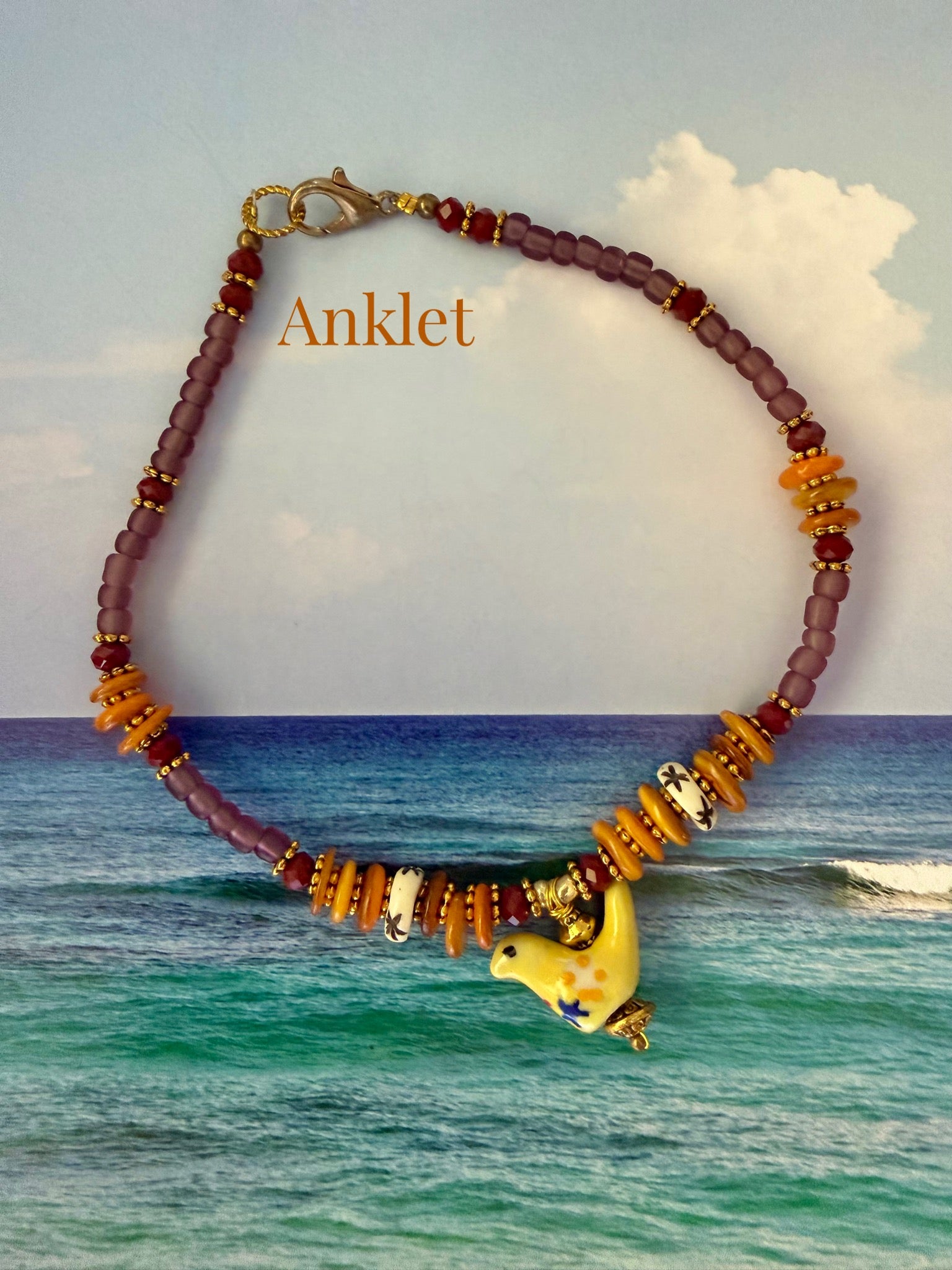 Boho Bird Charm Shell Beaded Anklet
