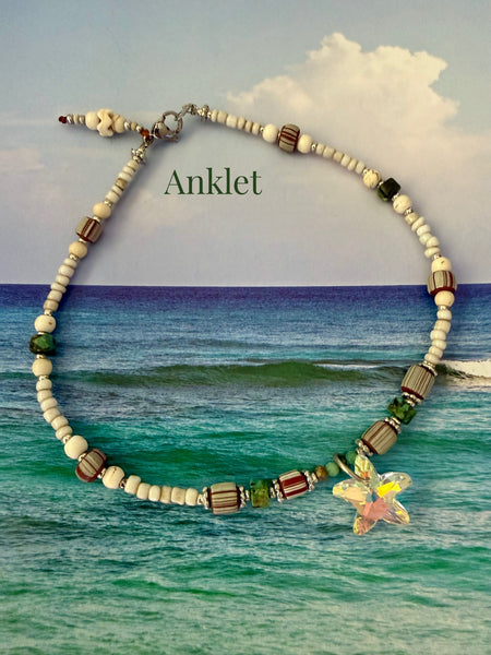 Seed Bead Crystal Starfish Anklet