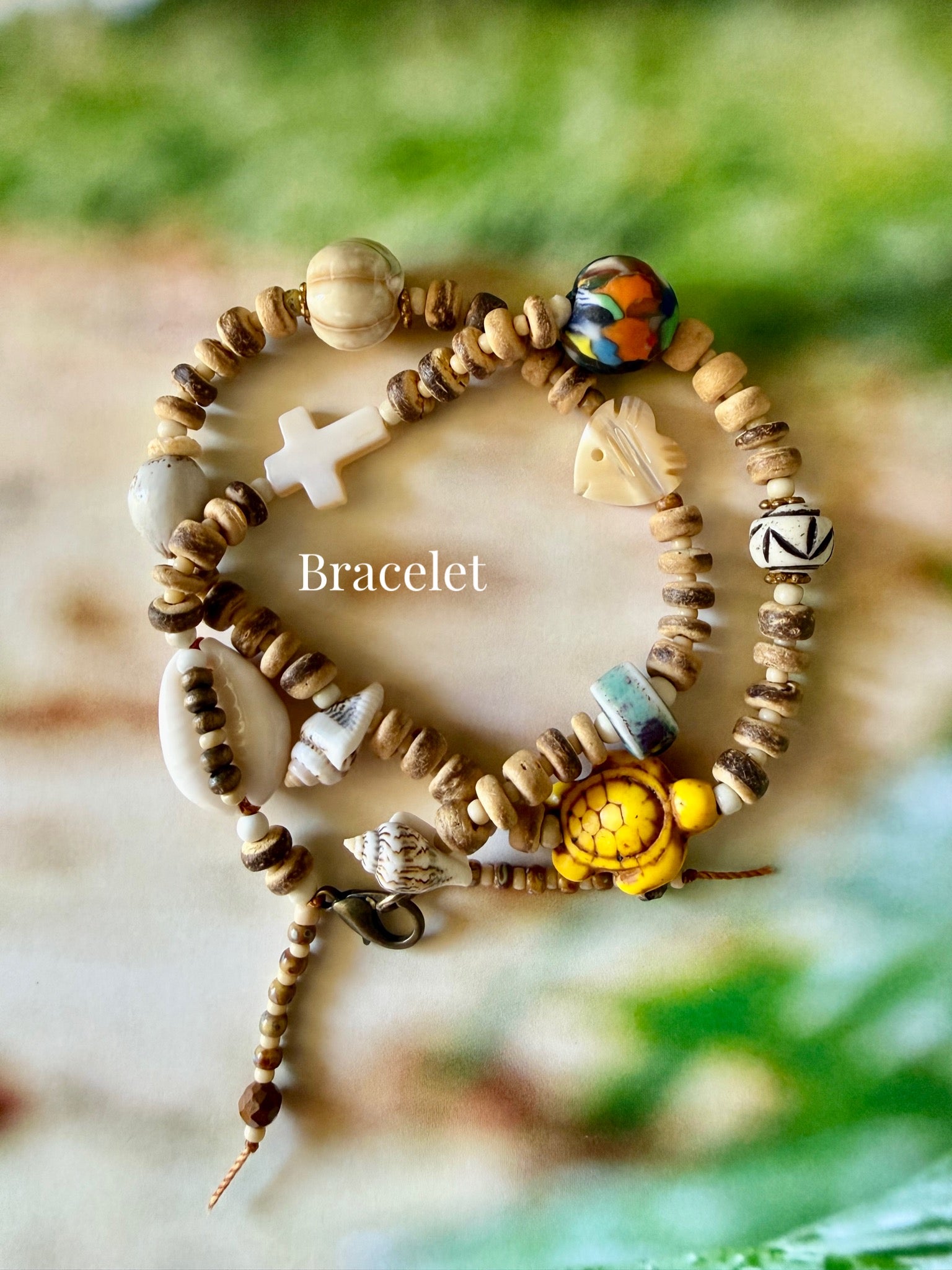 Coconut Shell Charm Wrap Bracelet