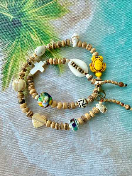 Coconut Shell Charm Wrap Bracelet