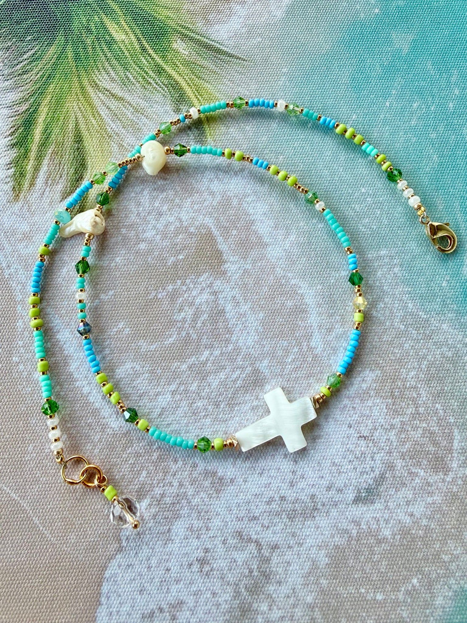 Shell Cross Seed Bead Necklace
