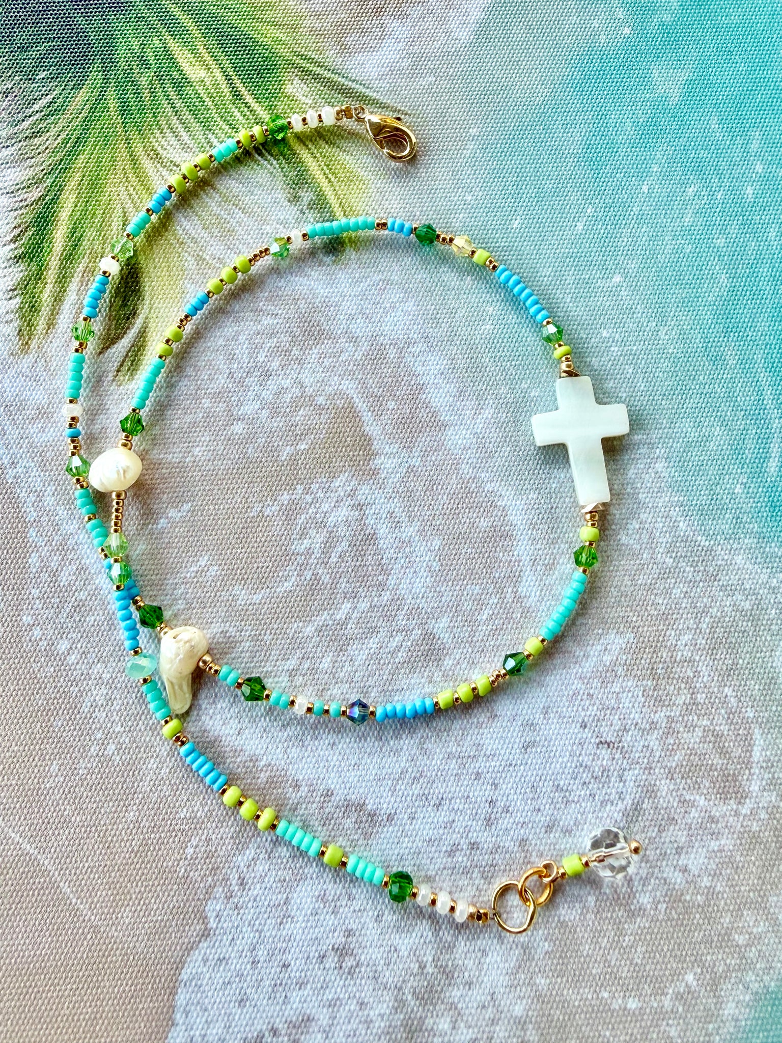 Shell Cross Seed Bead Necklace