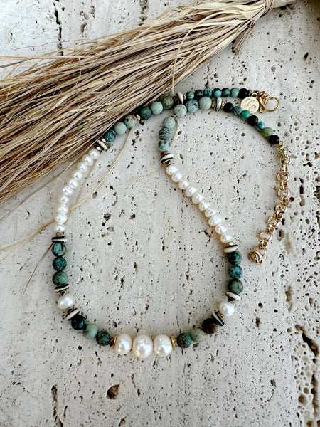 Pearl Turquoise Beaded Stone Necklace