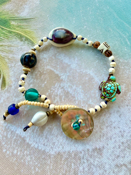 Coastal Turtle & Cowrie Shell  Bracelet
