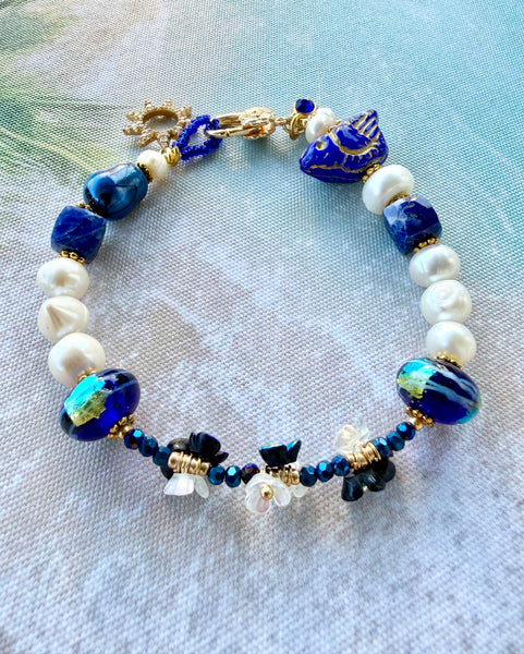 Blue Bird Pearl Bracelet