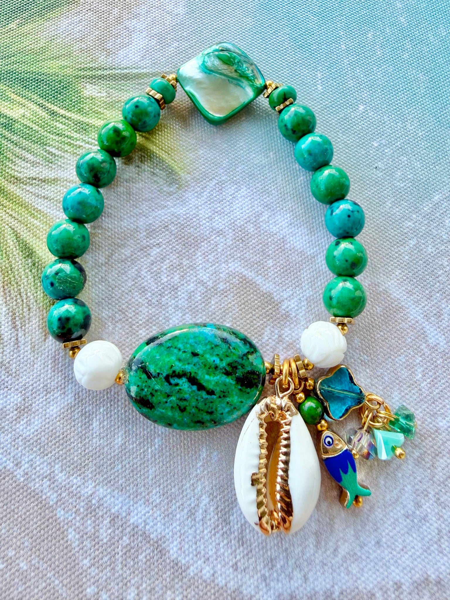 Emerald Ocean Cowrie Shell Bracelet