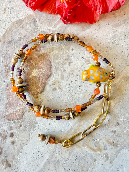 Boho Islander Fish Seed Bead Necklace