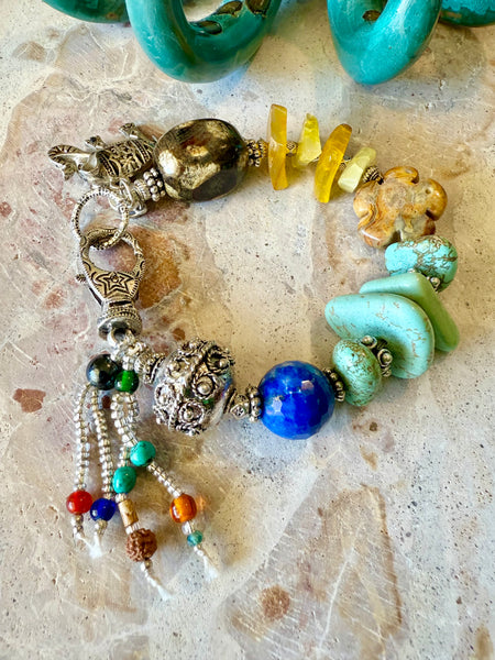 Silver Turquoise Beaded Stone Bracelet