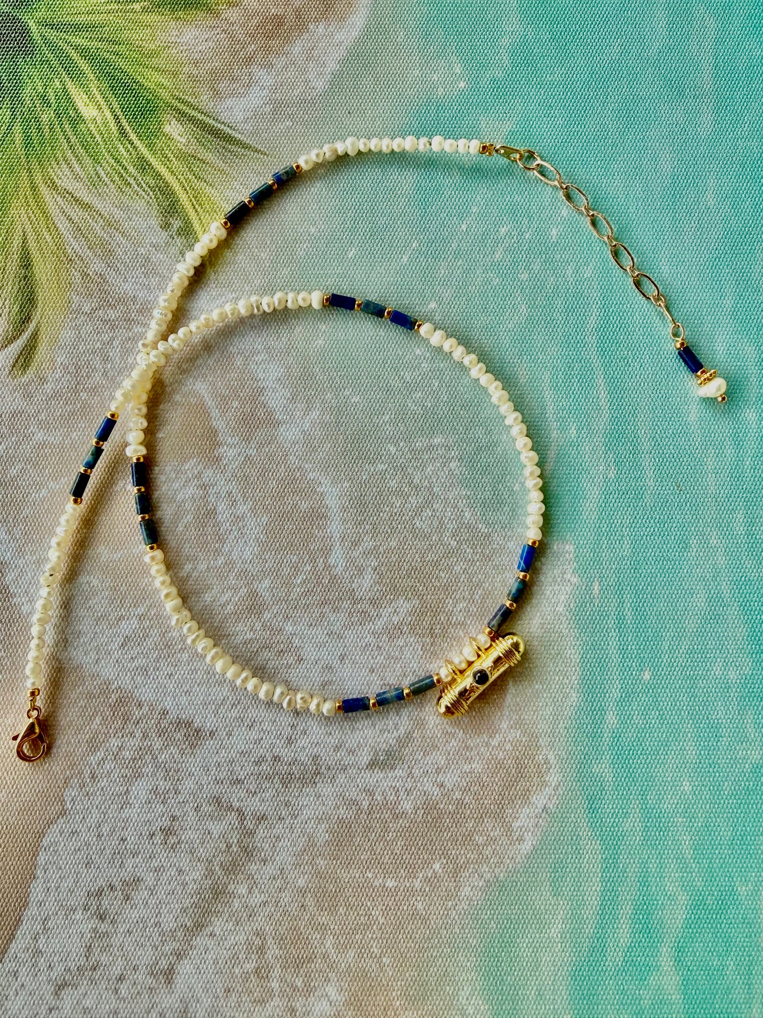 Ocean Pearl & Lapis - Evil Eye Pendant  Necklace