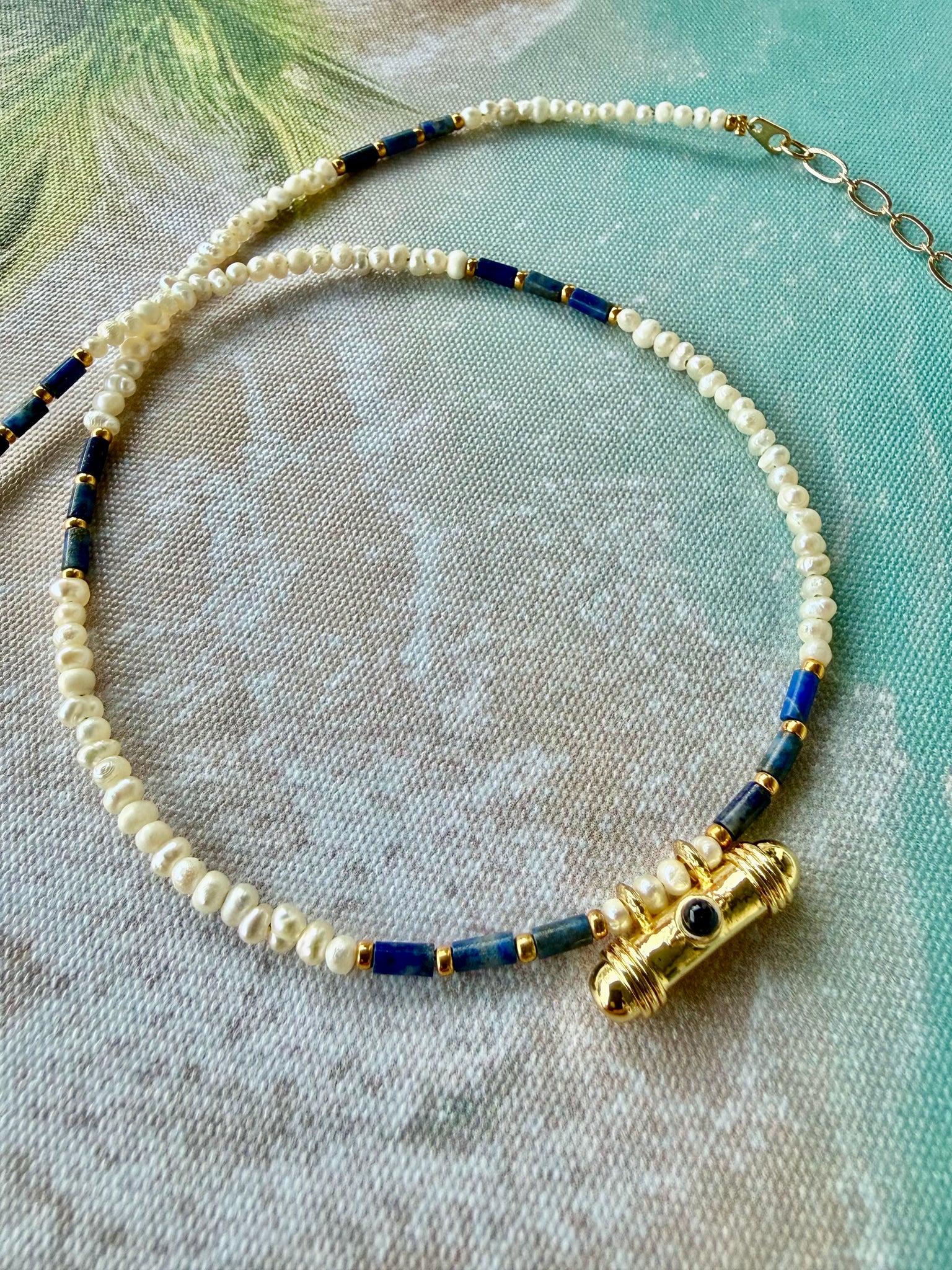 Ocean Pearl & Lapis - Evil Eye Pendant  Necklace