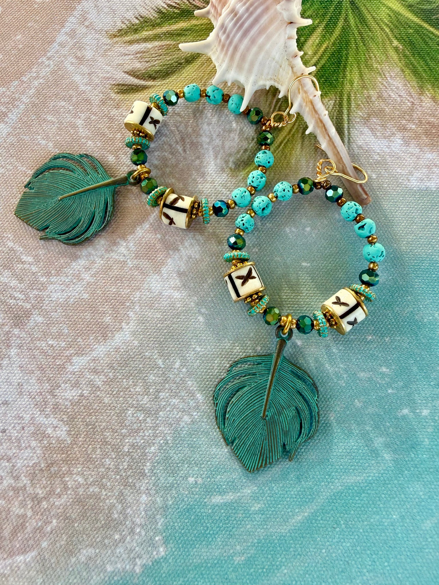 Tribal Ocean Feather Drop Earrings