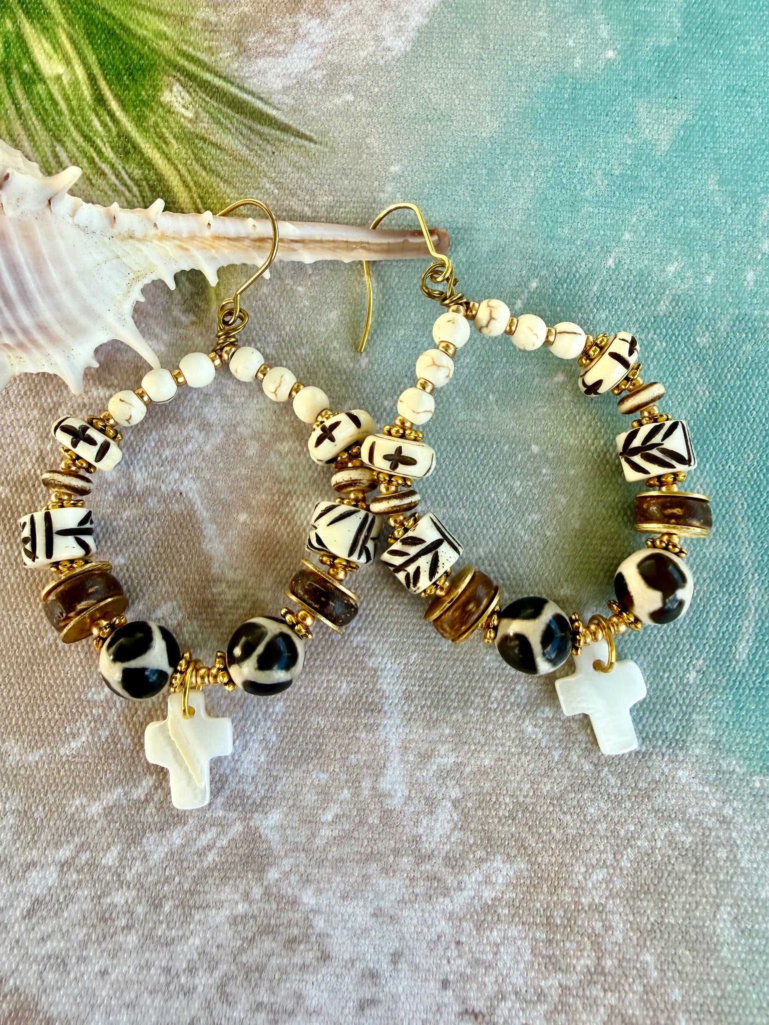 Shell Cross Tribal Earrings