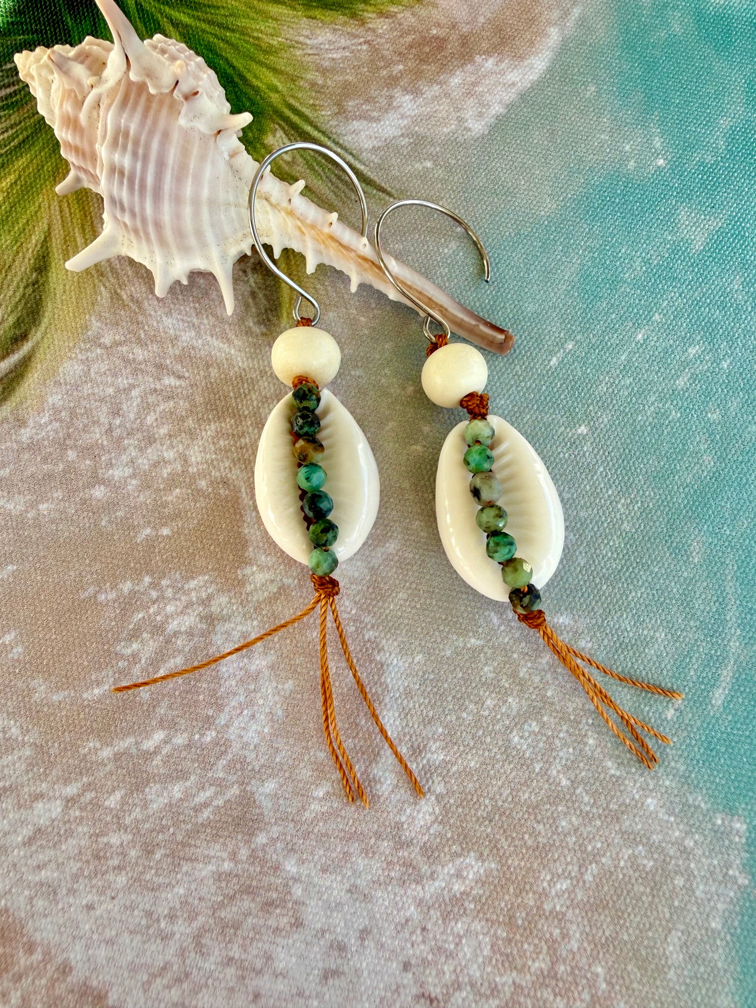 Cowrie Shell Island Silver Earrings