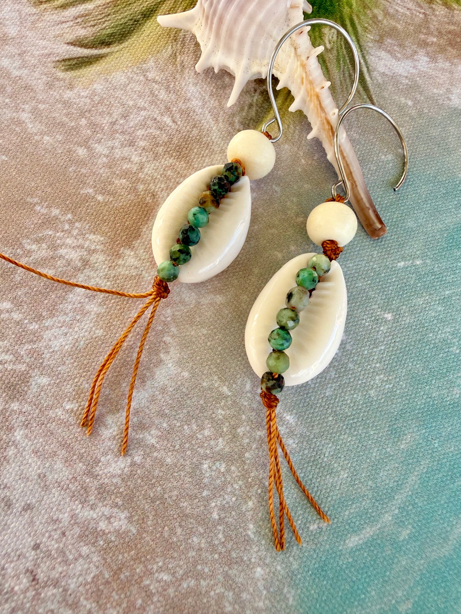 Cowrie Shell Island Silver Earrings
