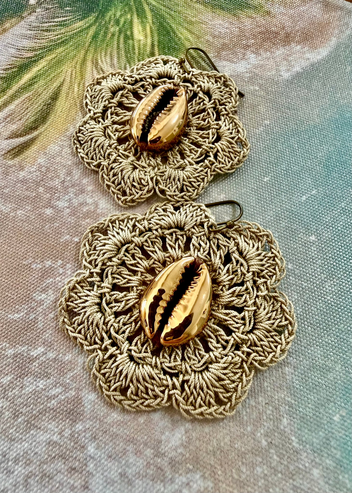 Crochet Cowrie Shell Earrings