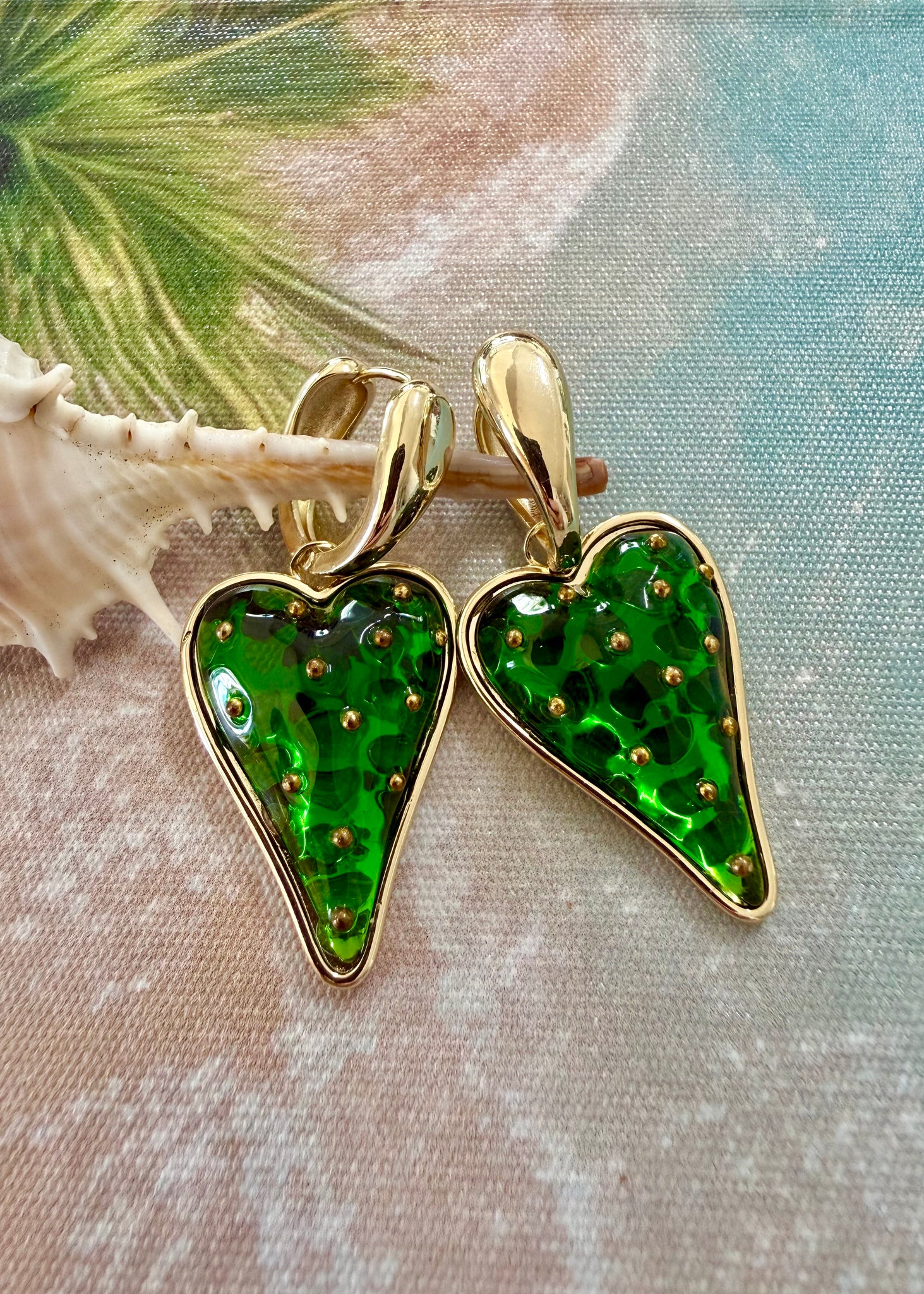 Emerald Green Heart Drop Earrings