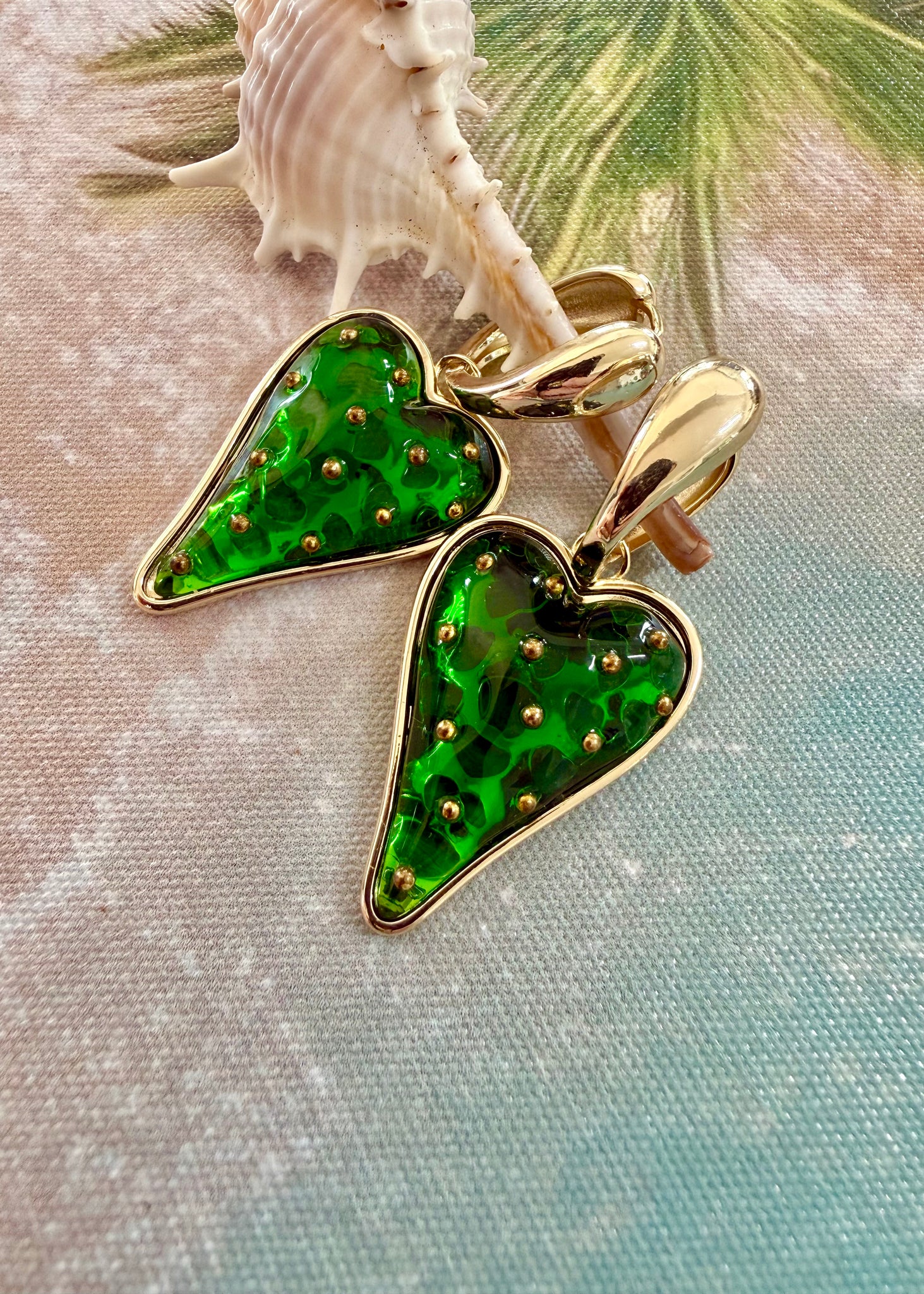 Emerald Green Heart Drop Earrings