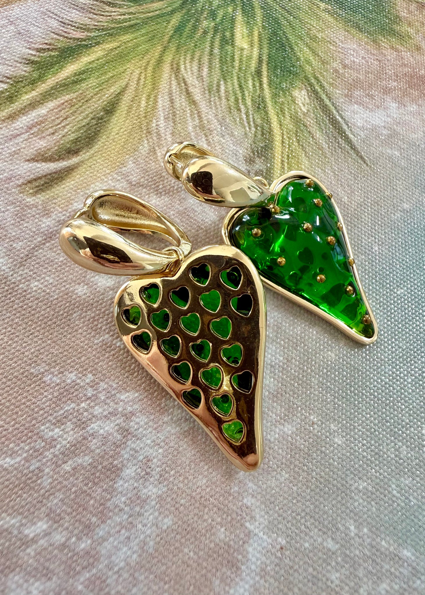 Emerald Green Heart Drop Earrings