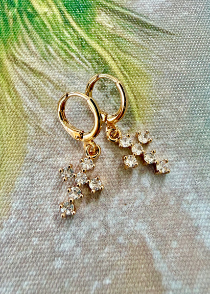 Gold Crystal Cross Earrings