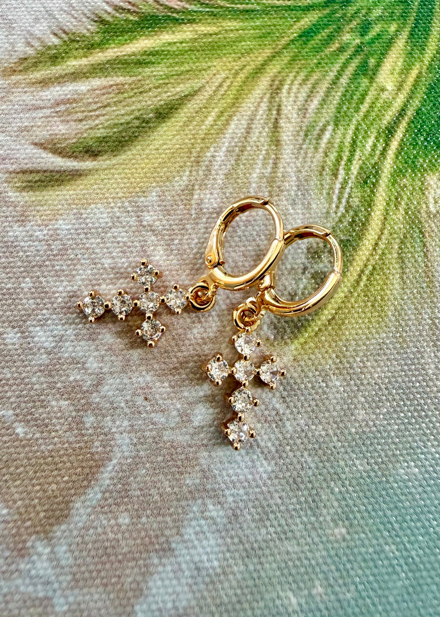 Gold Crystal Cross Earrings