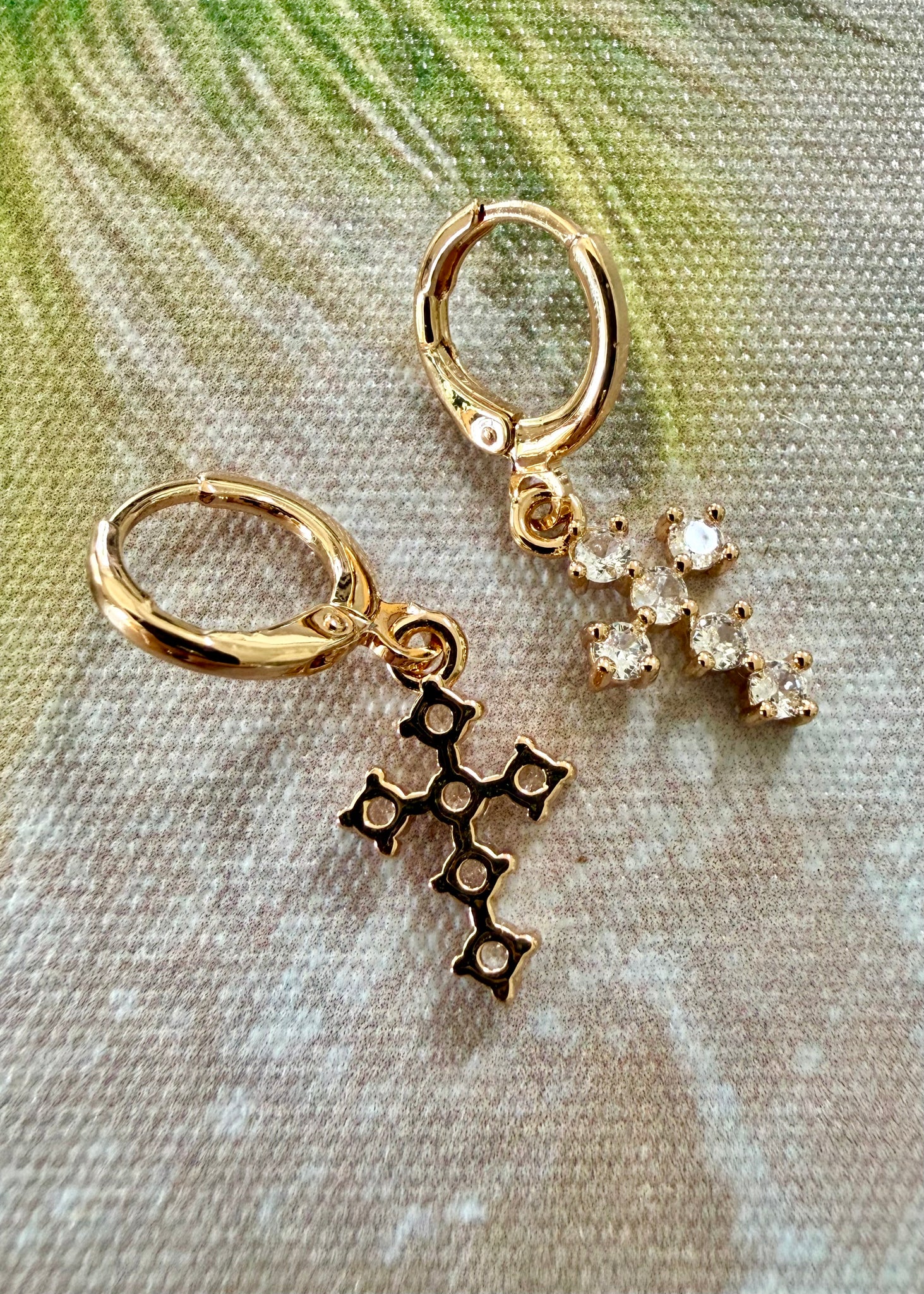 Gold Crystal Cross Earrings