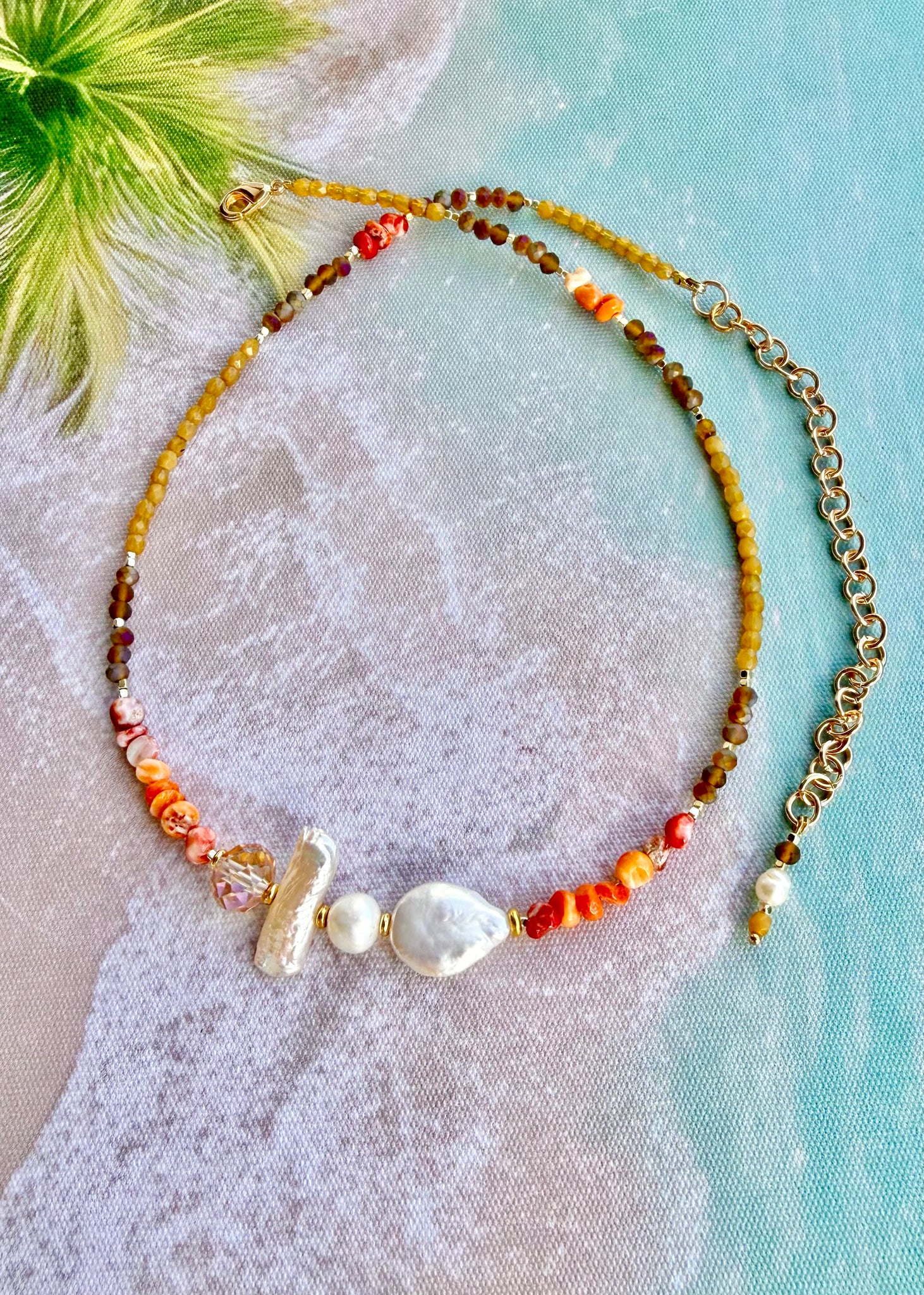 Orange Shell Pearl Boho Necklace