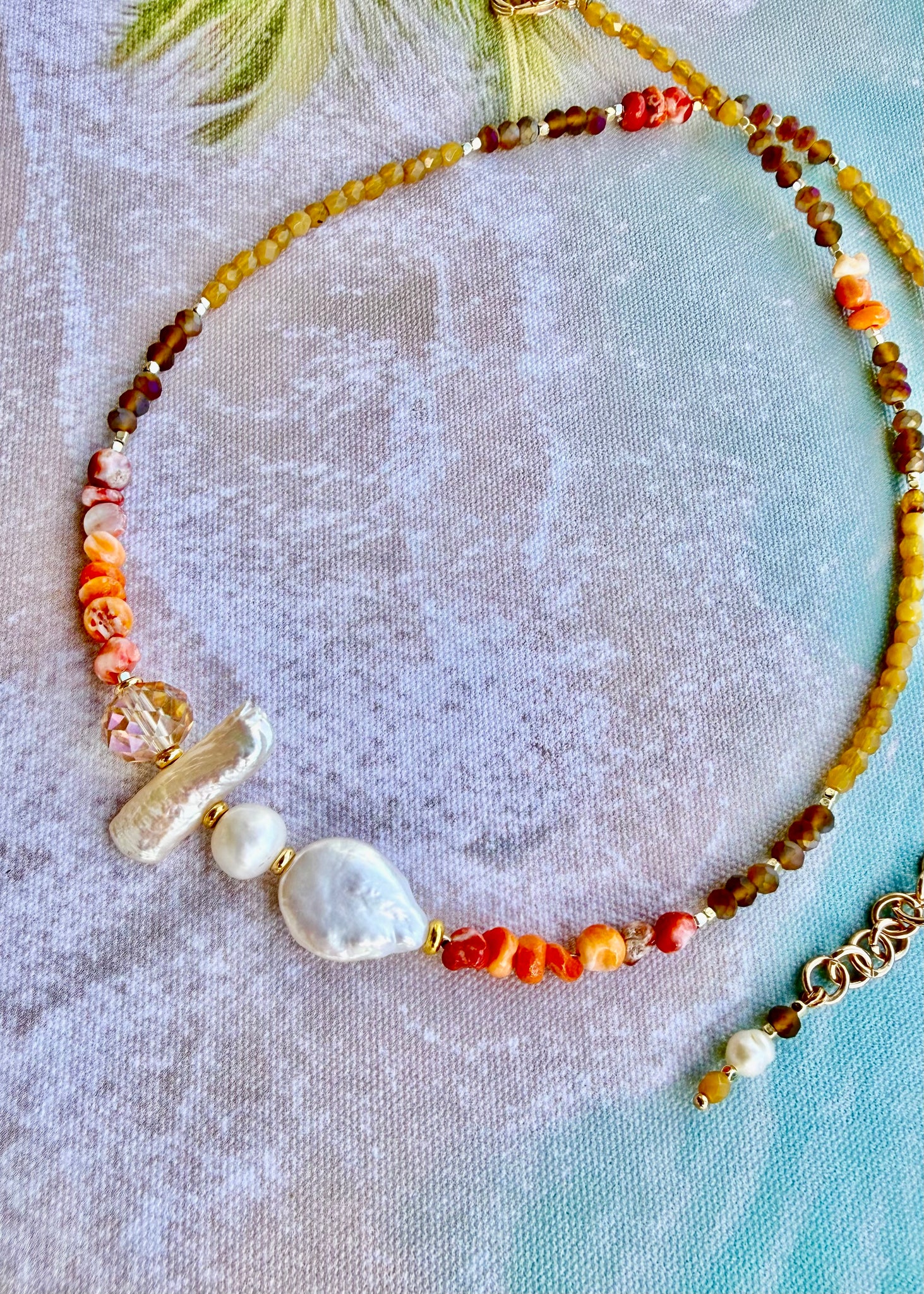 Orange Shell Pearl Boho Necklace