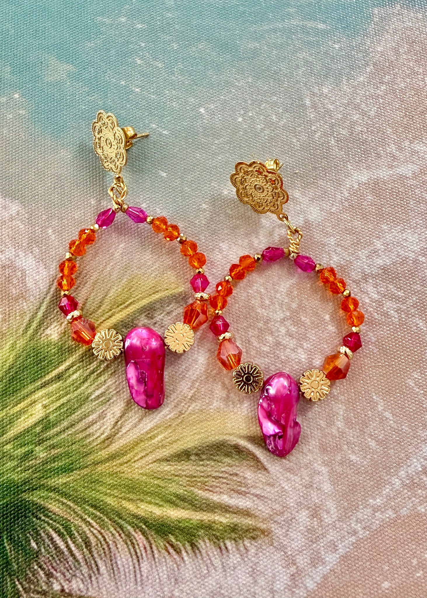 Pink Crystal Pearl Earrings